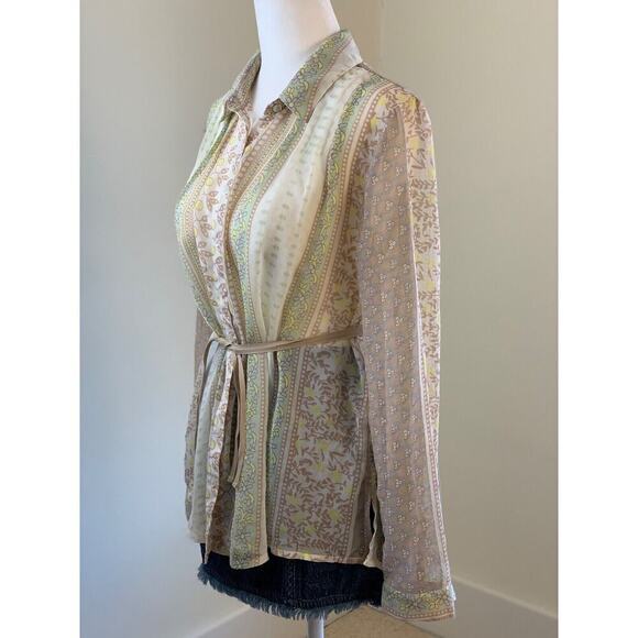 Free People Moonlight Mile Georgette Floral Blouse XS Pink Coastal Sheer Boho - Picture 4 of 12